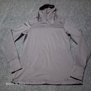 Under Armour Fitted Pullover Hooded Shirt Men Size Medium Dark Gray Thumb Holes